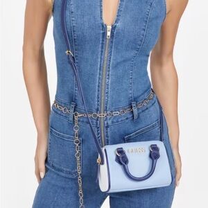 GUESS Light Blue and Navy Satchel
